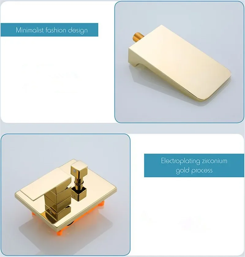 Description Picture 6 of itemGold Bathtub Shower Faucet Set Brass Bath & Mixer With Handheld Waterfall Tap Black