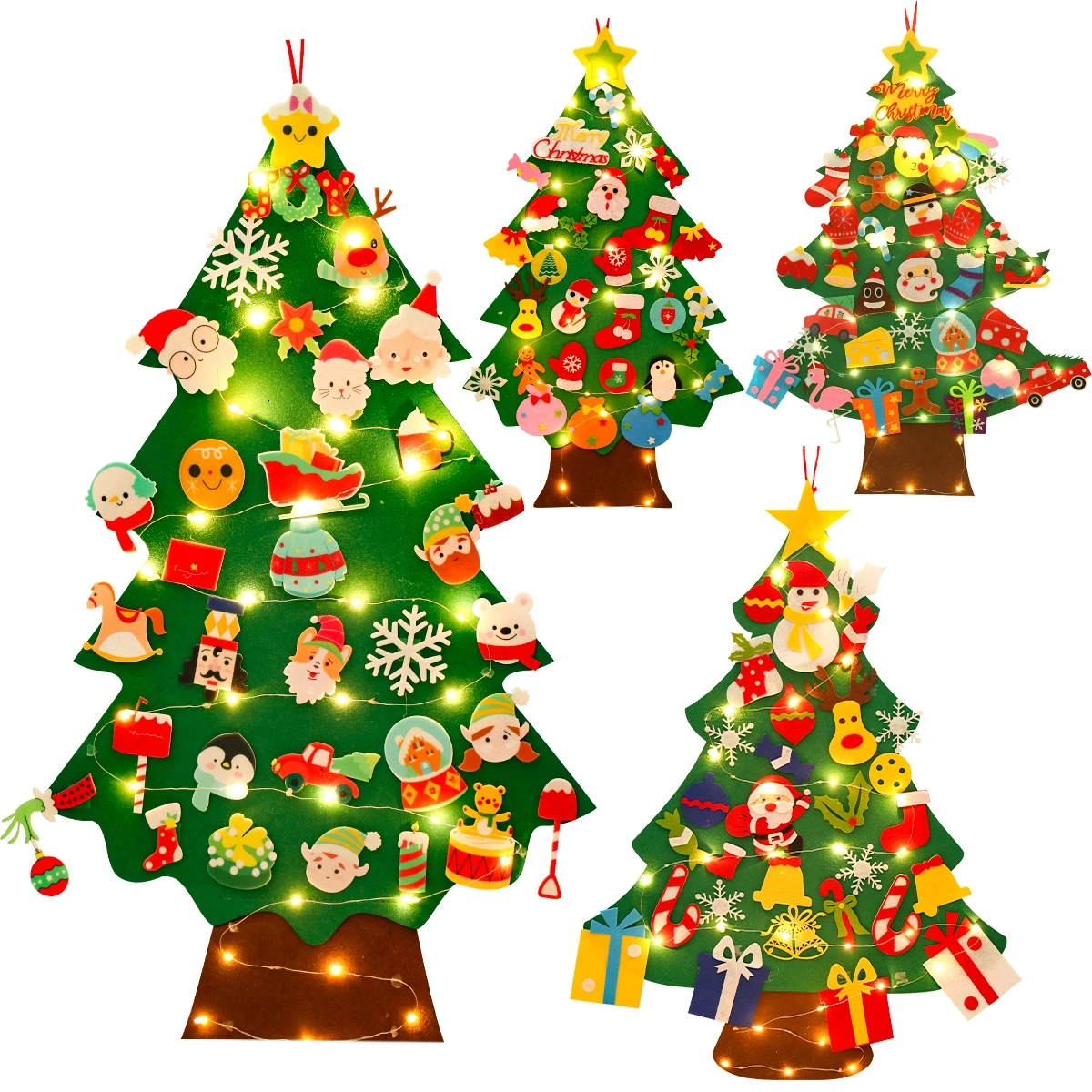 DIY Felt Christmas Tree Xmas Tree With Fairy String Lights Merry Christmas Decorations 2023 Christmas Ornaments Kids Gifts