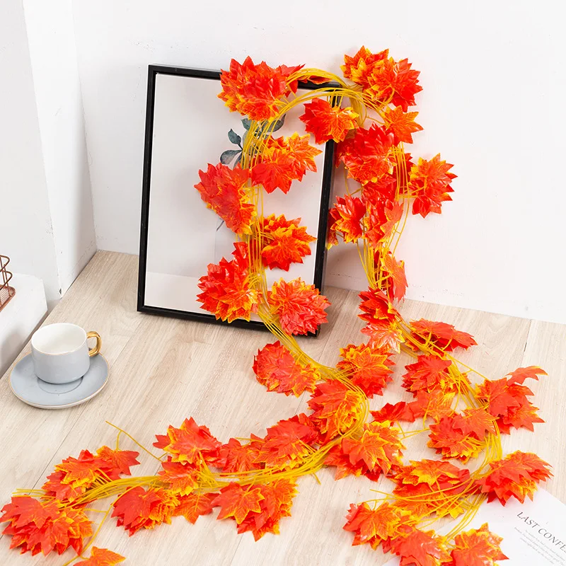 225cm long Silk red maple leaf Hanging Garland Plants Vine Leaves For Home Halloween Thanks giving autum home garden decoration