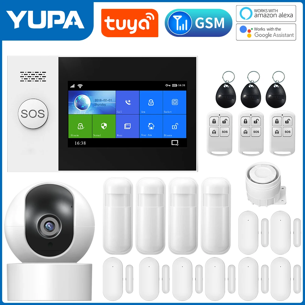 TUYA PG-107 Wifi GSM Home Security Alarm System App Control Remote Control Window Sensor With 1080P IP Camera Smart Alarm Kits