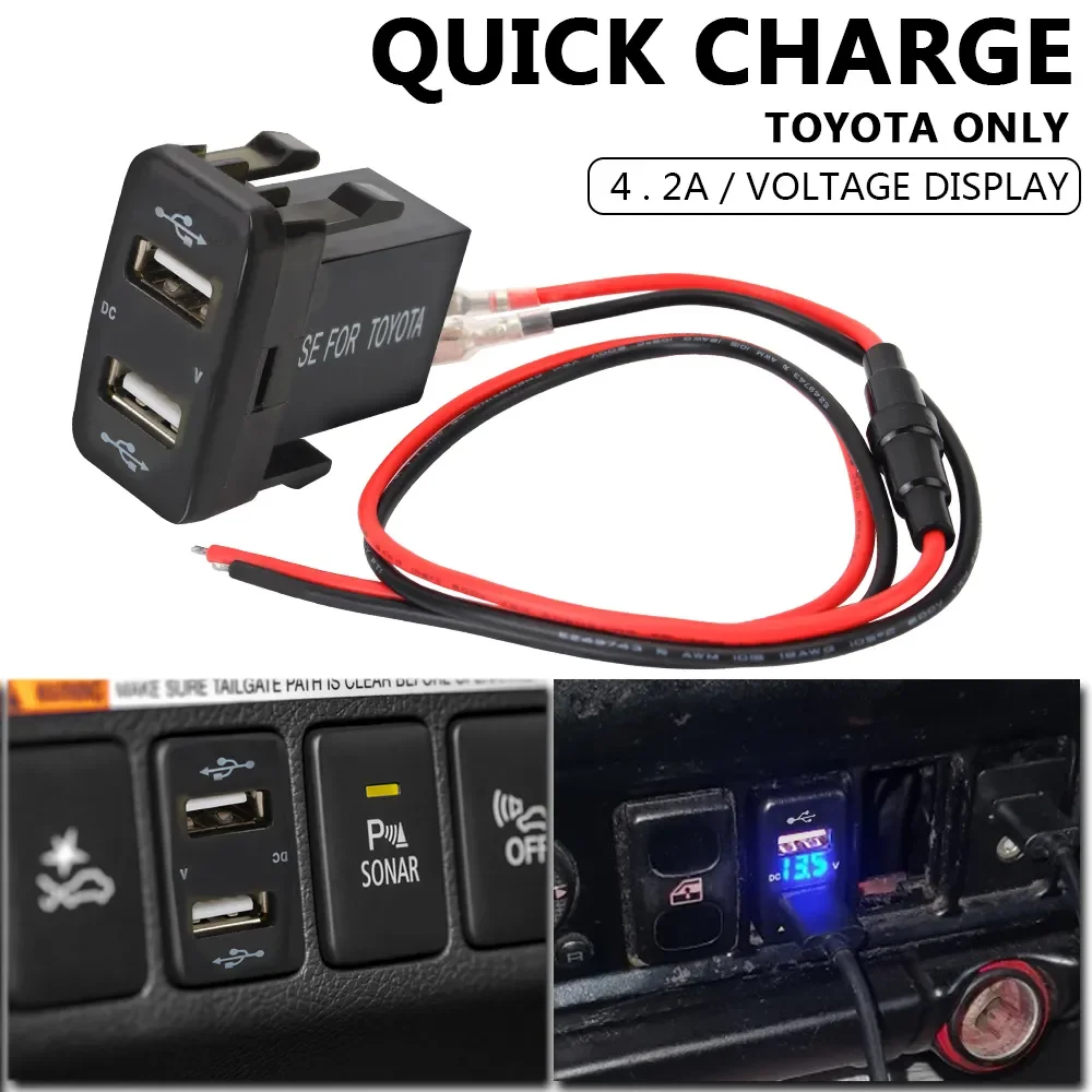 Dual USB QC Auto Buchse Ladegerät 12-24V 4,2 A Dual USB Voltmeter Handy Schnell Ladung Power Adapter für Toyota