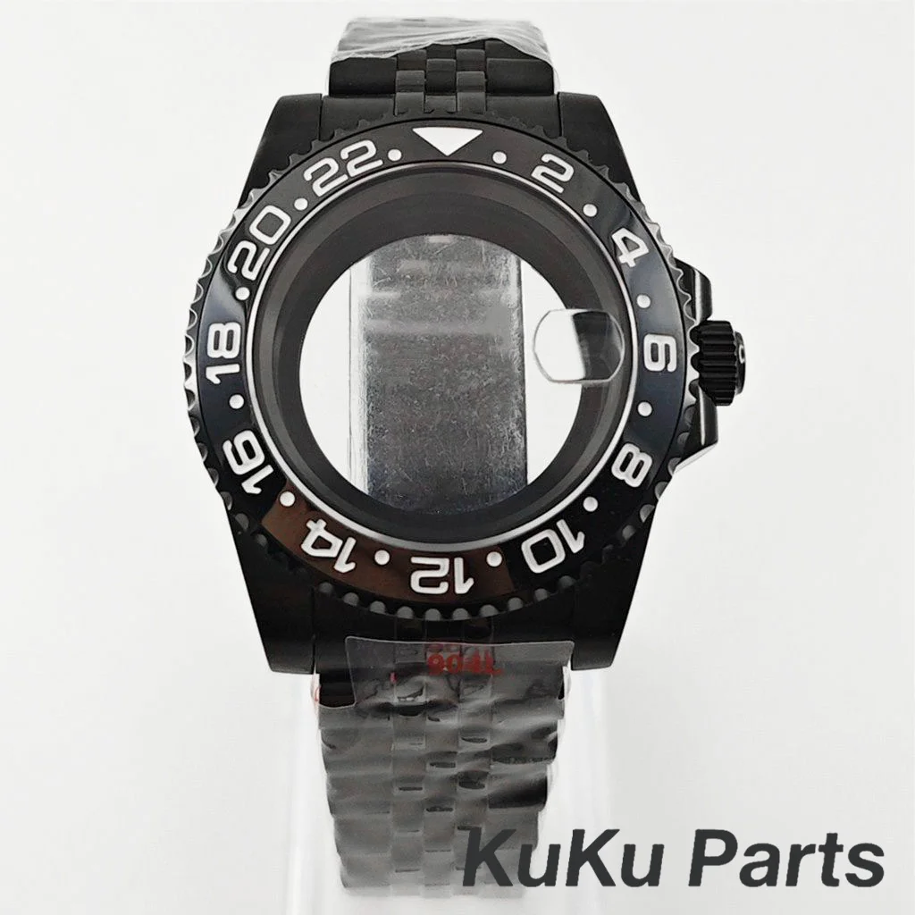 Black Purple GMT Bezel Watch Case with PVD Black Jubilee Bracelet and Sapphire Crystal