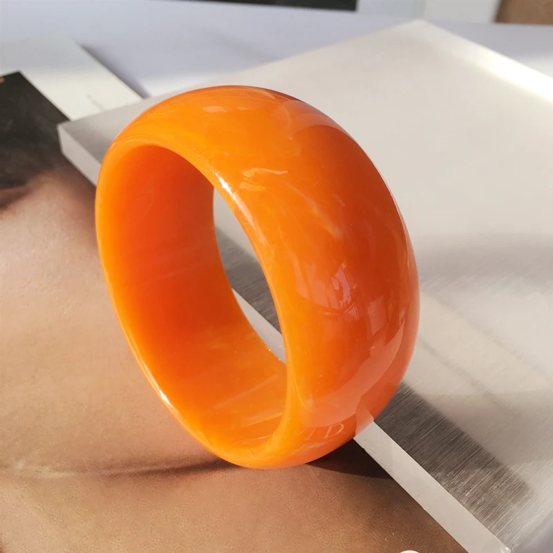Spring Summer Fashion Resin 33.6MM Wide Bangles for Women Girl Multi-color Acrylic Bracelet Orange pink Yellow Inside 65.5mm B17 3