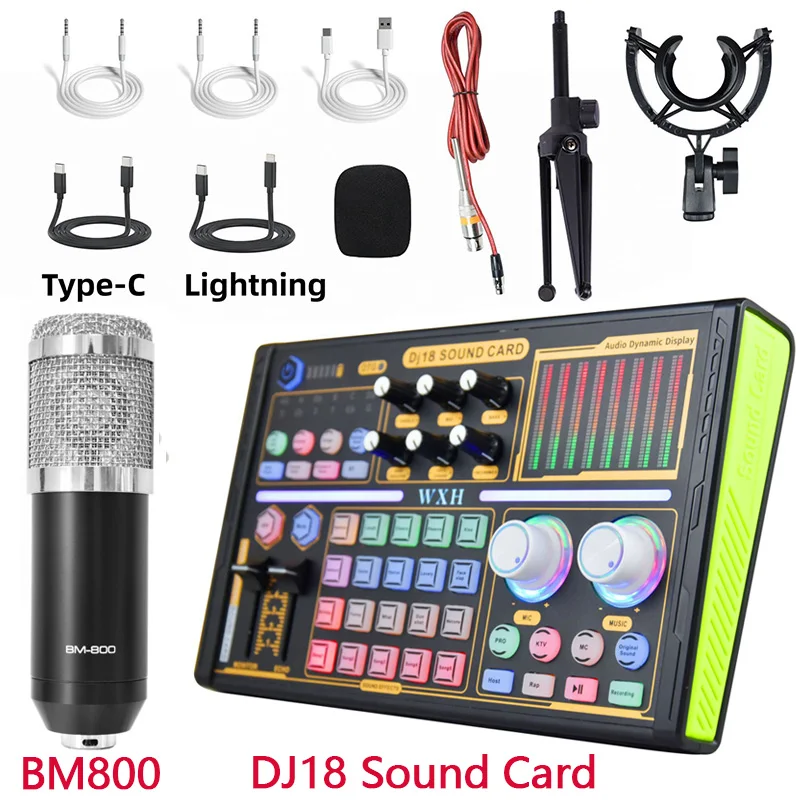 

DJ18 Sound Card Studio Mixer Singing Noise Reduction BM800 Microphone Voice Live Streaming Exclusive Set Phone Computer Record