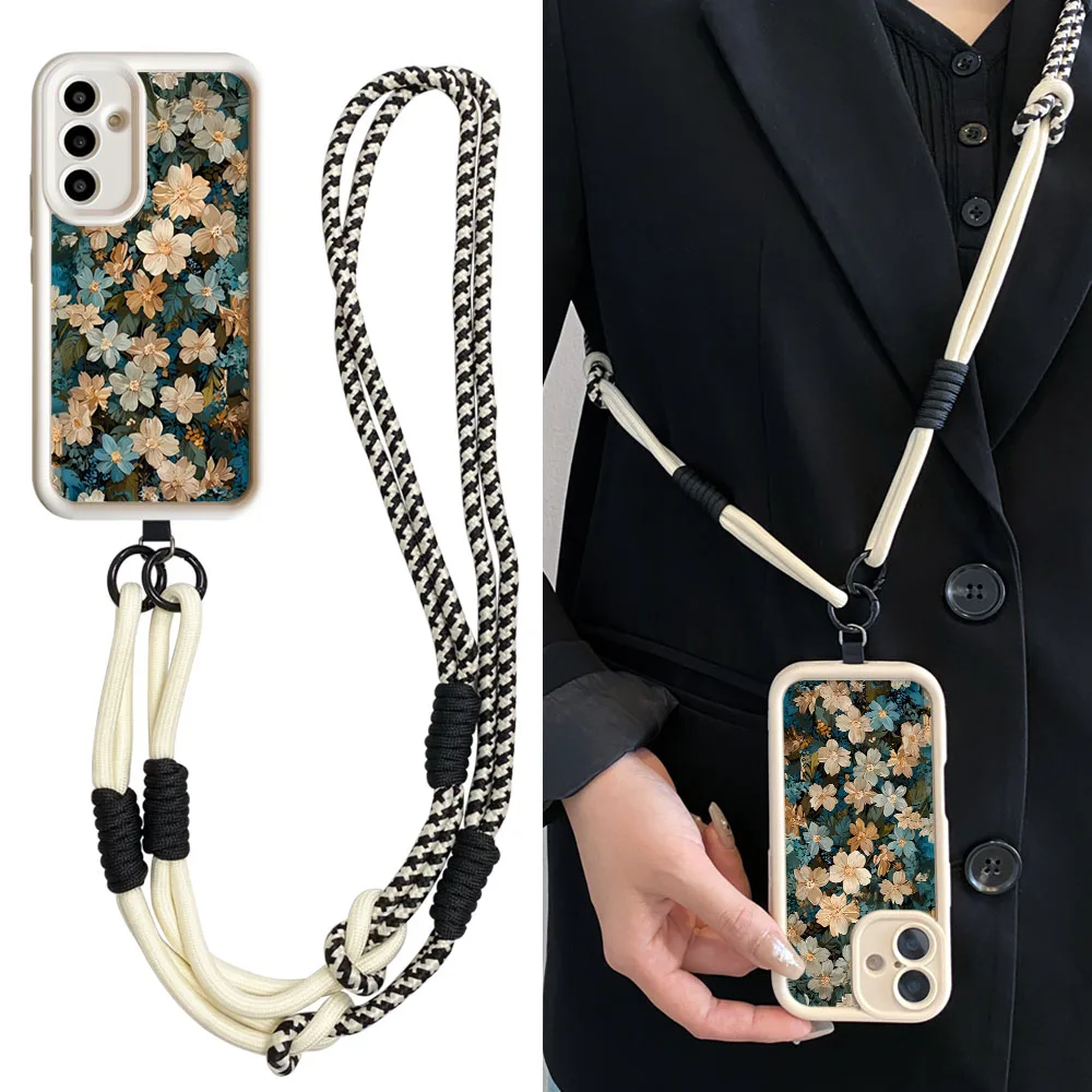 Retro Flower Crossbody Lanyard Phone Case