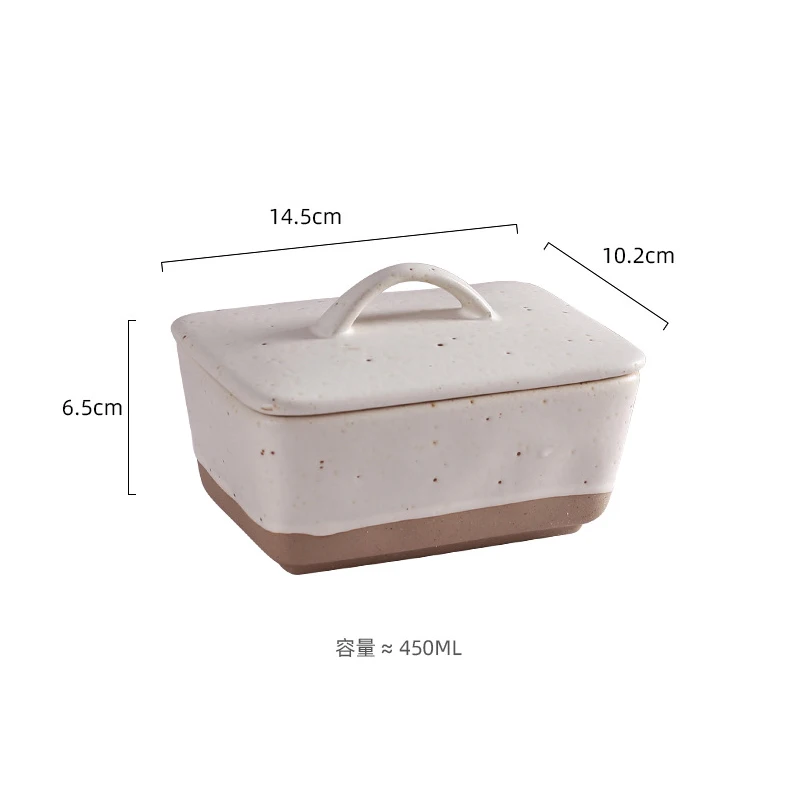 Vintage Ceramic Butter Box with Lid Square Butter Box Western Style Kitchen Supplies Desktop Coarse Pottery Tableware