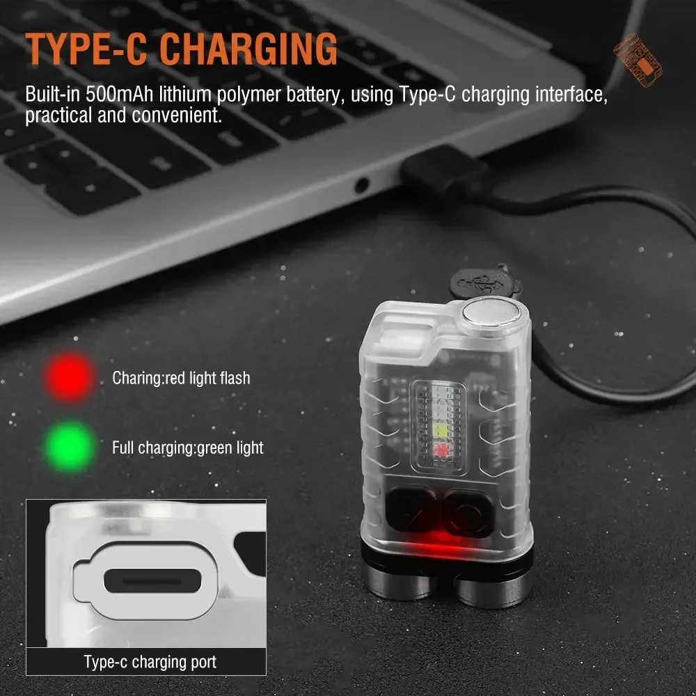 LED Flashlight Mini Portable Key Light TYPE C Rechargeable Camping Hiking Lantern High Power Luminous Flash Light Pocket Torch
