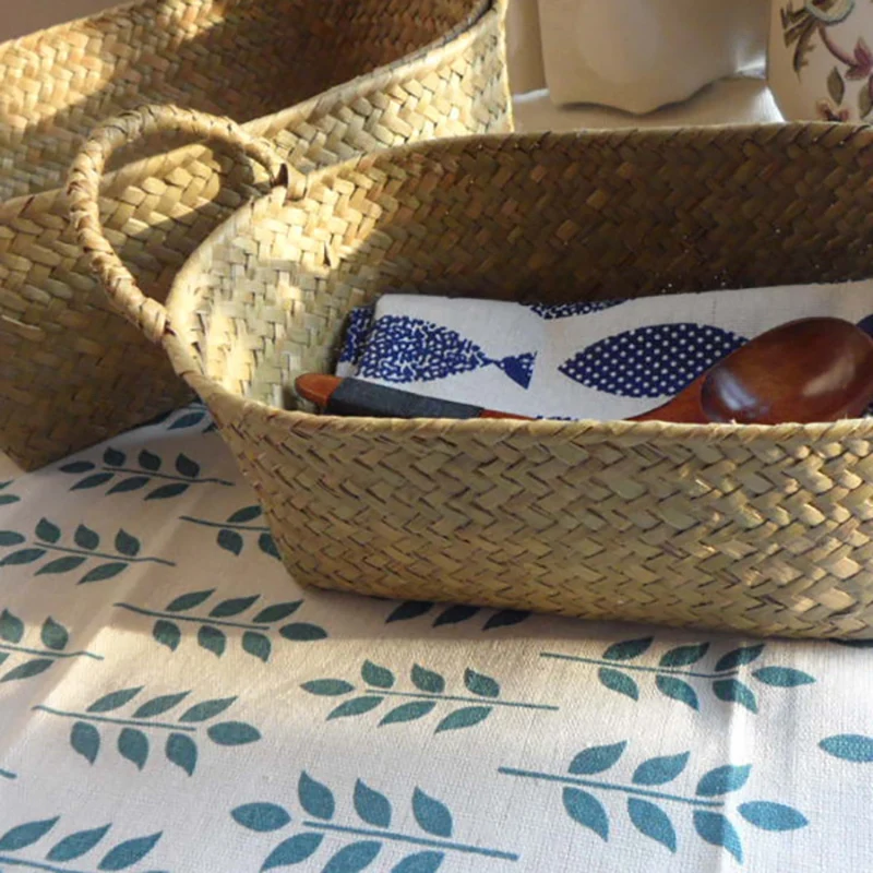 Handmade Woven Storage Basket Straw Food Container Makeup Organizer Rattan Breadfruit Case Holder 5