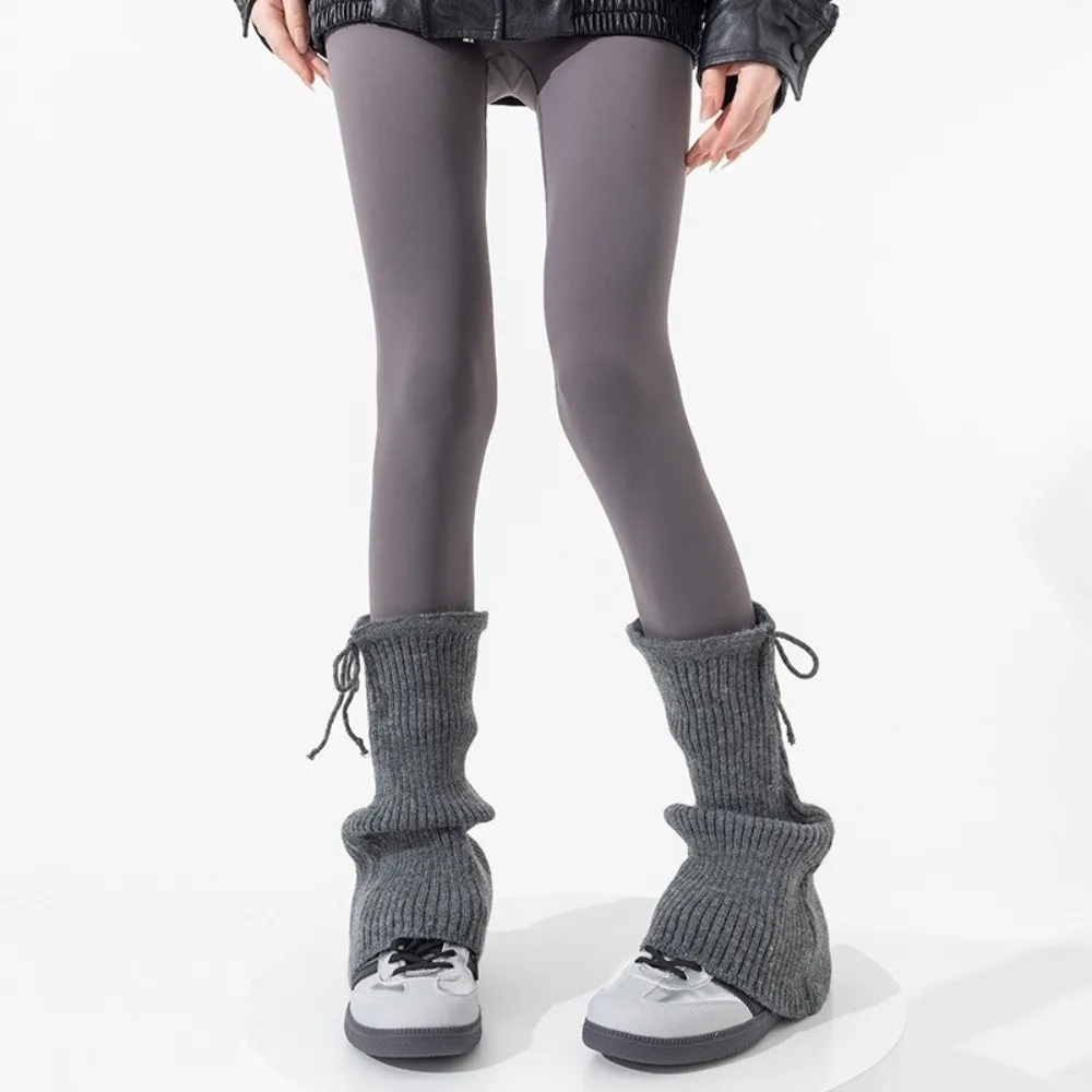 New Solid Color Leg Warmers Knitted Bow Thickened Mid-Calf Sock Harajuku Pile Sock Autumn and Winter