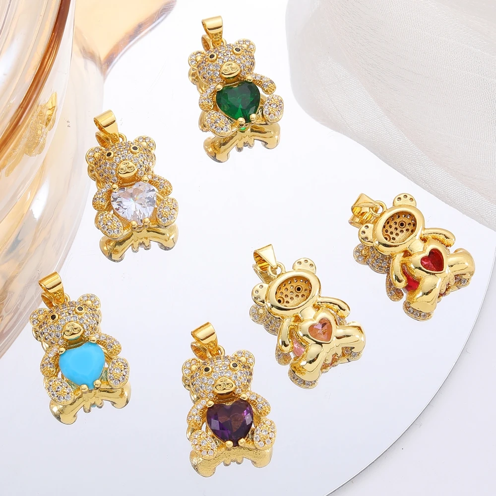 Juya handgemachte Luxus Geschenk Schmuck machen Dekoration Anhänger DIY 18 Karat echt vergoldet cz gepflasterte Tiere niedlichen Bären Charms Lieferungen – Detail 4