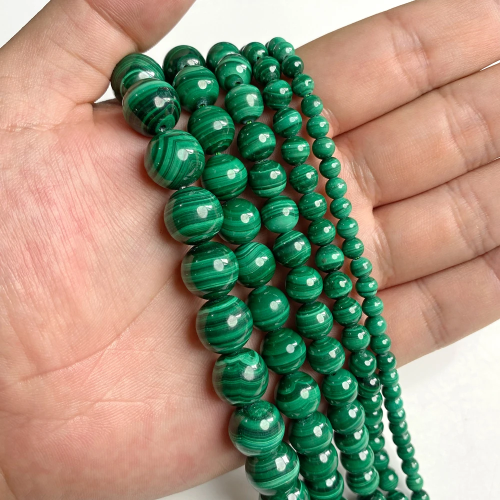 Natural green malachite beaded necklace-10mm smooth