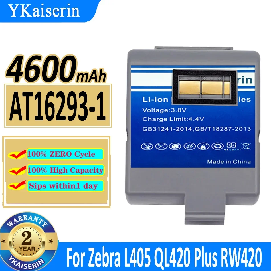 

4600mAh YKaiserin Battery AT16293-1 For Zebra QL420 Plus RW420 EQ AK17463-005 CT17102-2 L405 Bateria