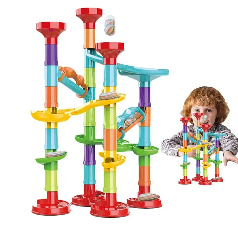 Marble Run Race Track Building Blocks Kids 3D Maze Ball Roll Toy DIY Marble Run Race Coaster Set 45/50pcs Birthday Gifts