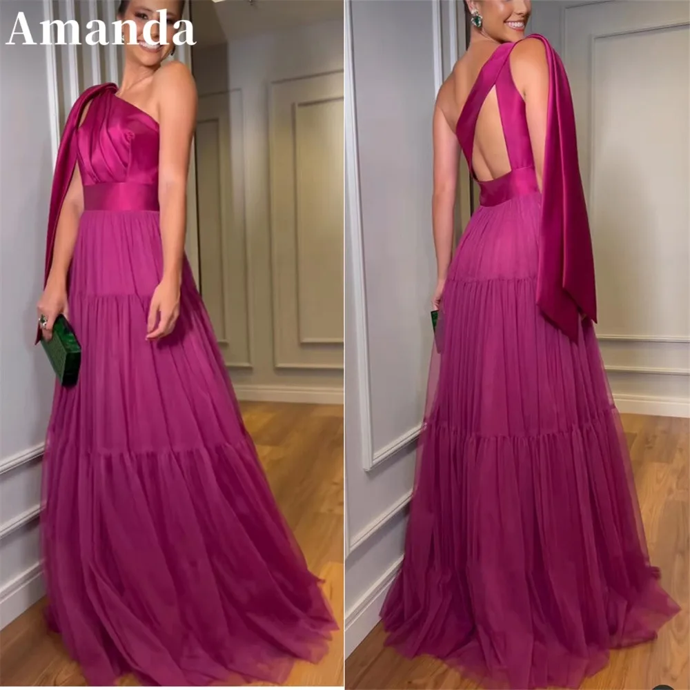 

Amanda Sexy One Shoulder A-line Prom Dress 2023 Elegant Multi-layer Vestidos De Noche Grace Open Back Purple فساتين مناسبة رسمية