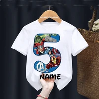 Boy 2 3 4 5 6 7 8 9 Birthday Marvel SuperHero Summer Short Sleeved T-shirt The Avengers Personalize Name Birthday Girls Shirts 2