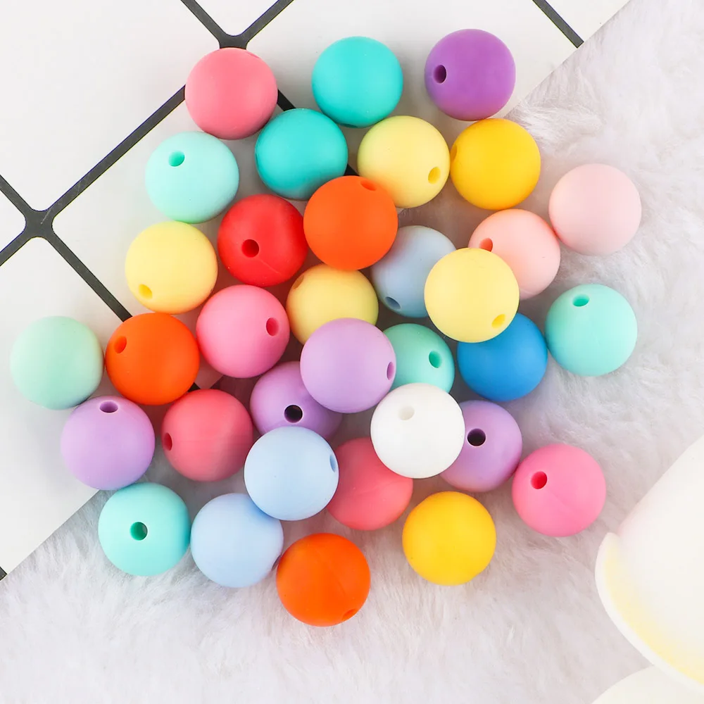 Kovict 50pcs 15mm Silicone Beads Safe Teether Round Baby Teething Beads DIY Chewable Colorful Teething For Infant best Baby Teething Items