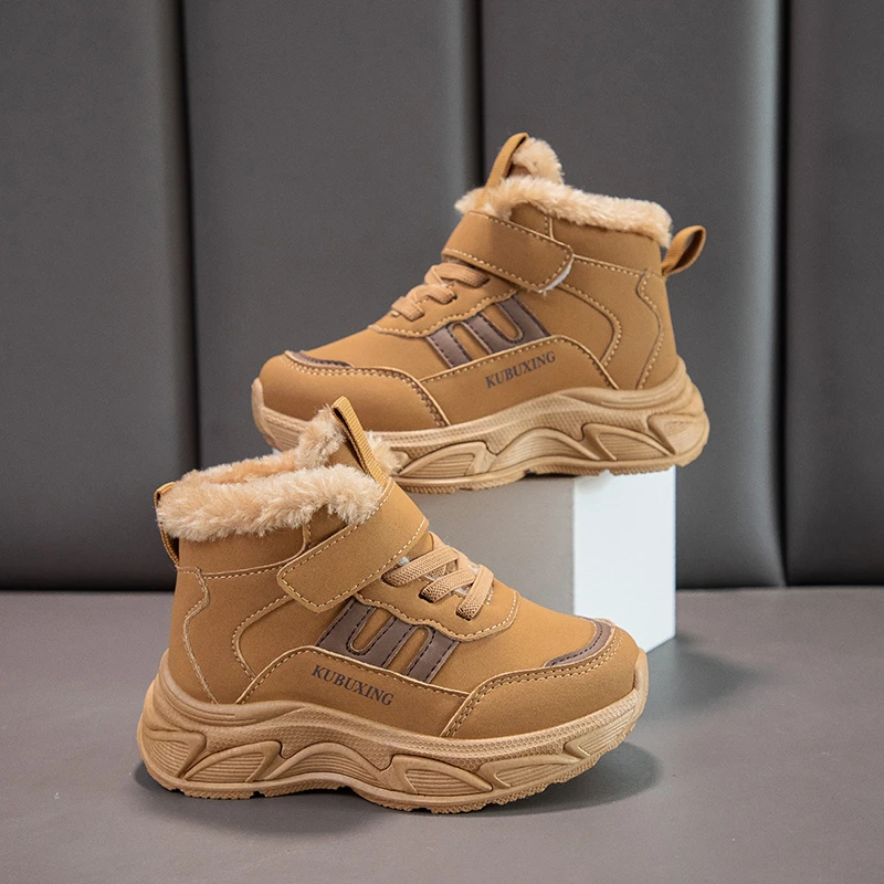 Warm Children Sneaker Winter Girls Cotton Shoes Luxury High Top Trainers School Sports Tennis Snow Girls Boy Fur Sneaker Boot