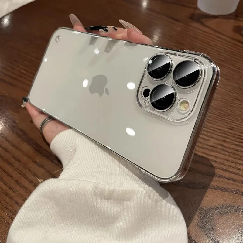 Luxury Plating Transparent Frameless Ultra Thin Case for iPhone 15 14 11 12 13 Pro Max Plus Clear Hard Camera Protection Cover