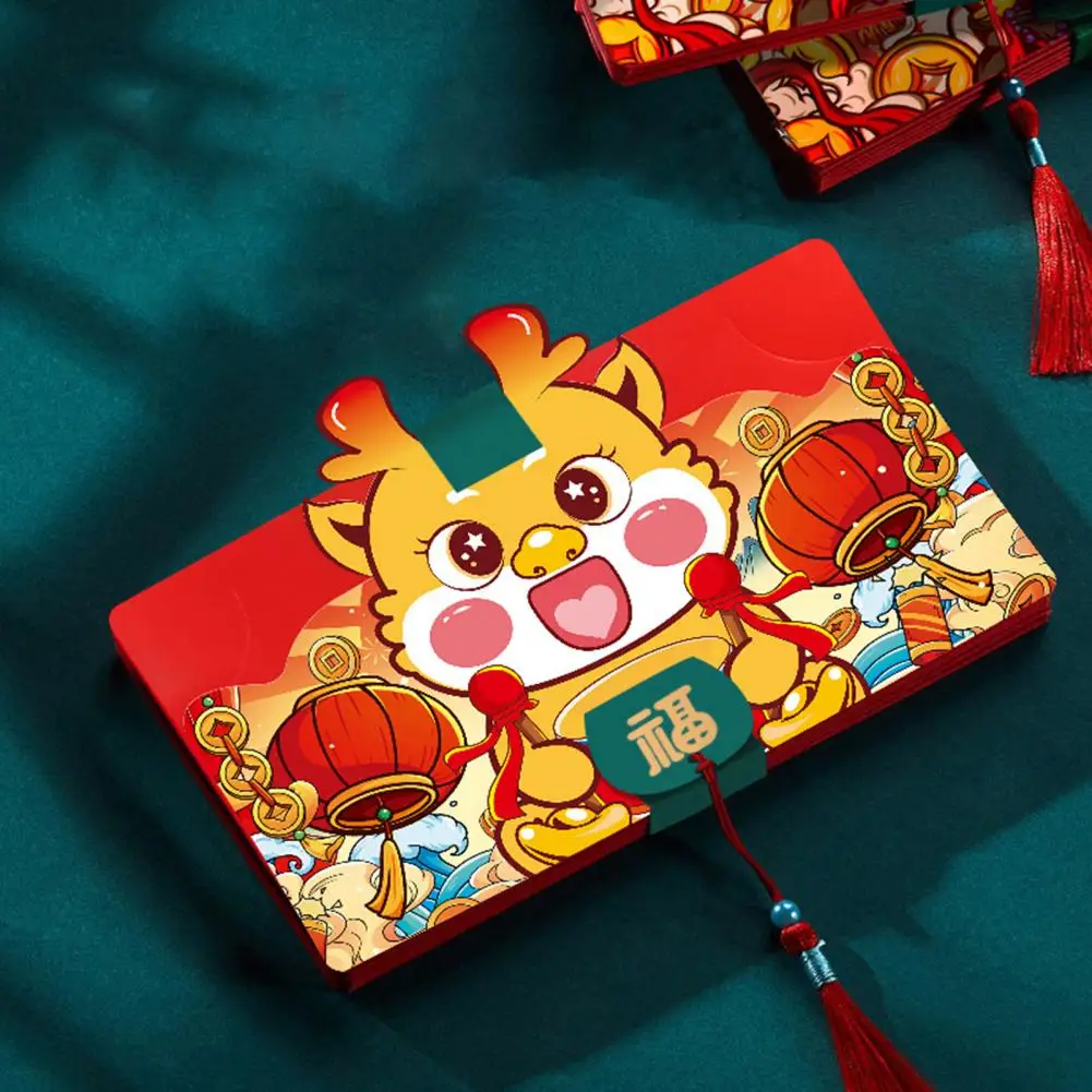 

Foldable Envelope Dragon Year Envelopes Cute Cartoon Design Foldable with Tassel Lucky Money Pocket for 2024 Zodiac for Loved