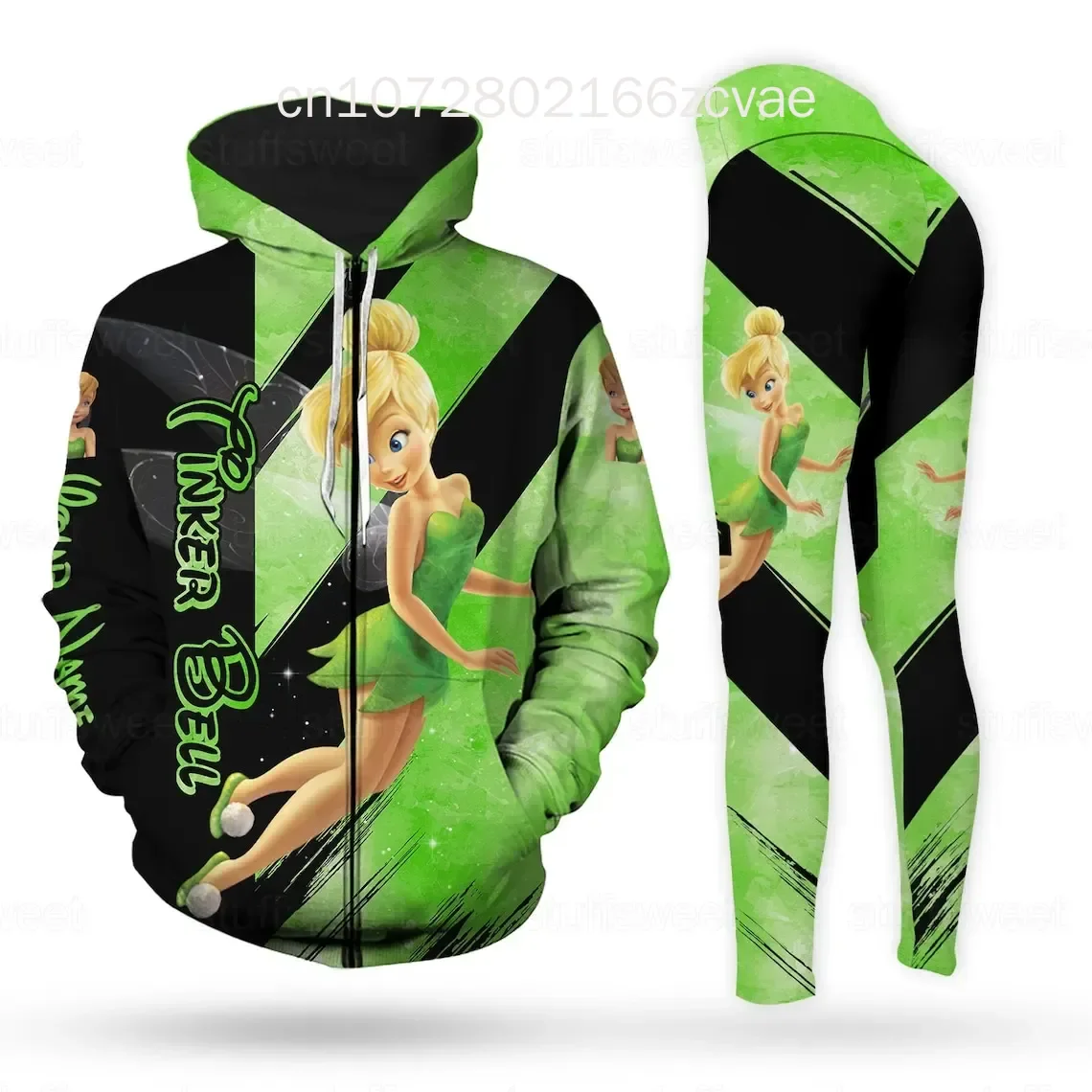 Personalized Disney Tinker Bell 3D Hoodie Women Hoodie Yoga Pants Set Disney Yoga Leggings Hoodie Fashion Sports Suit For Women 2