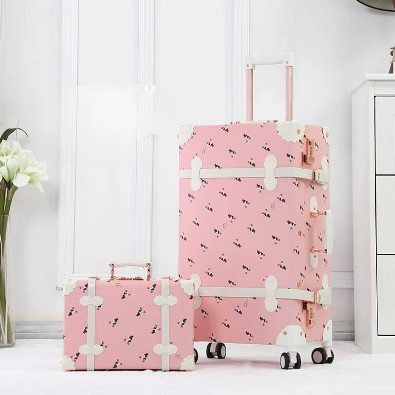 

Retro woman Rolling luggage travel suitcase on wheels password carry on cabin trolley luggage bag fashion set Hand luggage