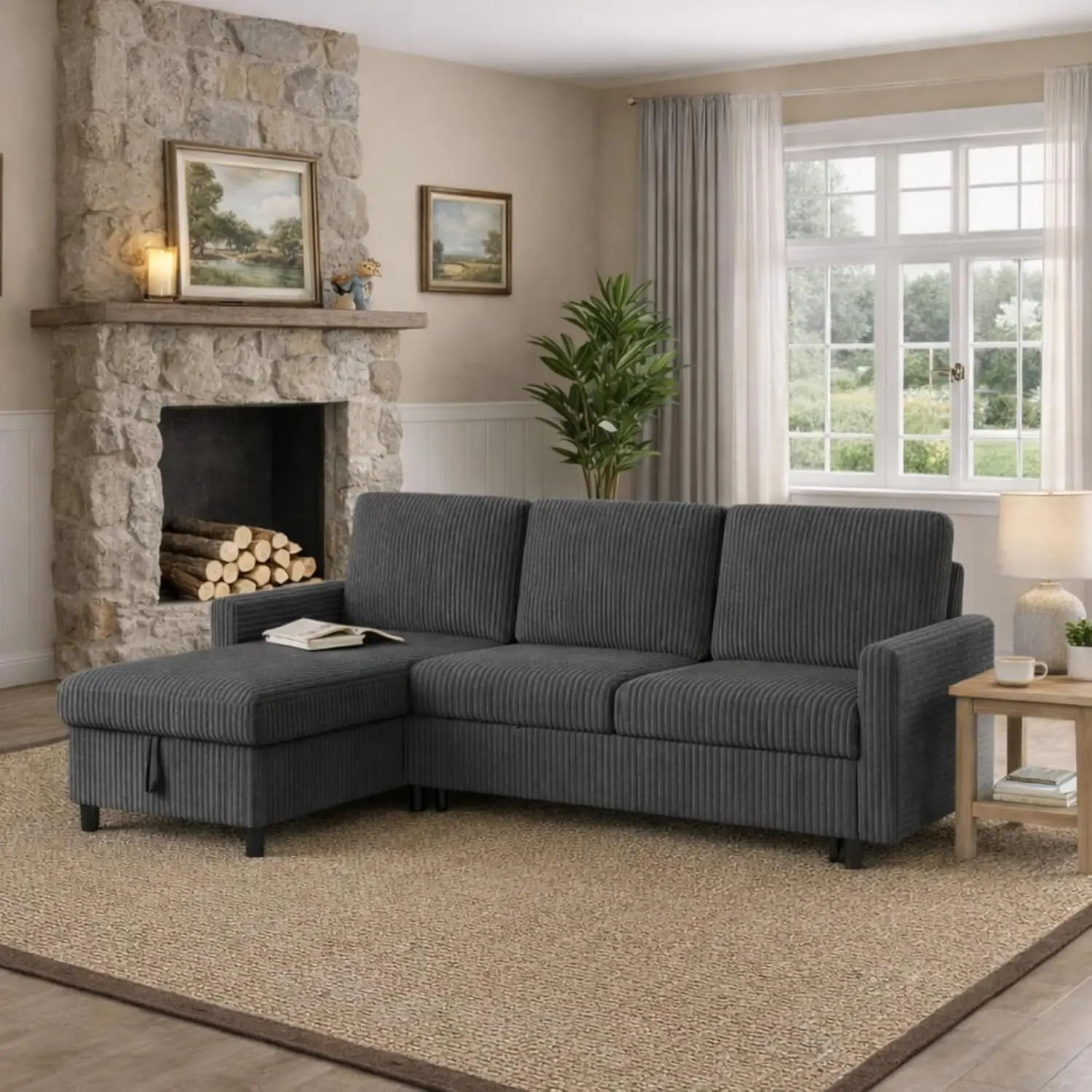 L-Shaped Corduroy Sofa Bed - image 3