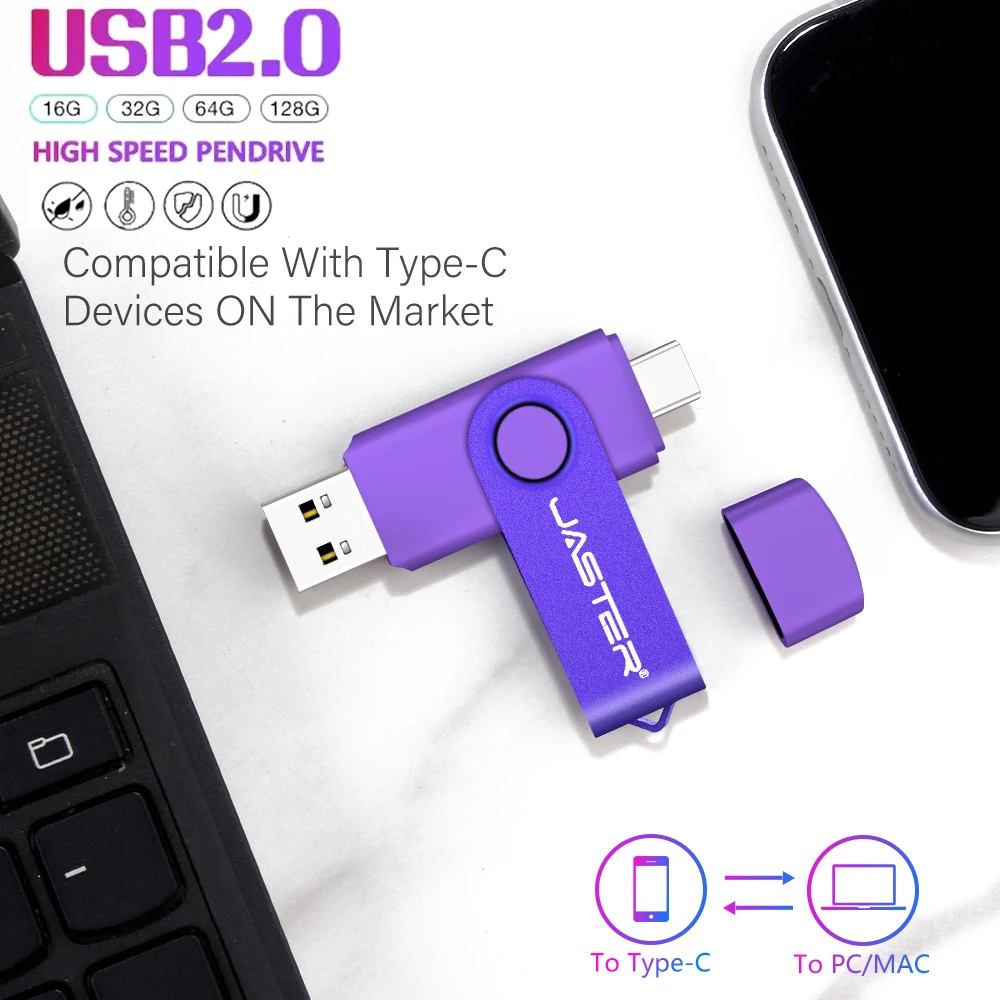 TYPE-C Free Custom Logo  USB Flash Drive Pen Drive 128GB 64GB 32GB 16GB External Storage Frosted Double Application Memory Stick 1