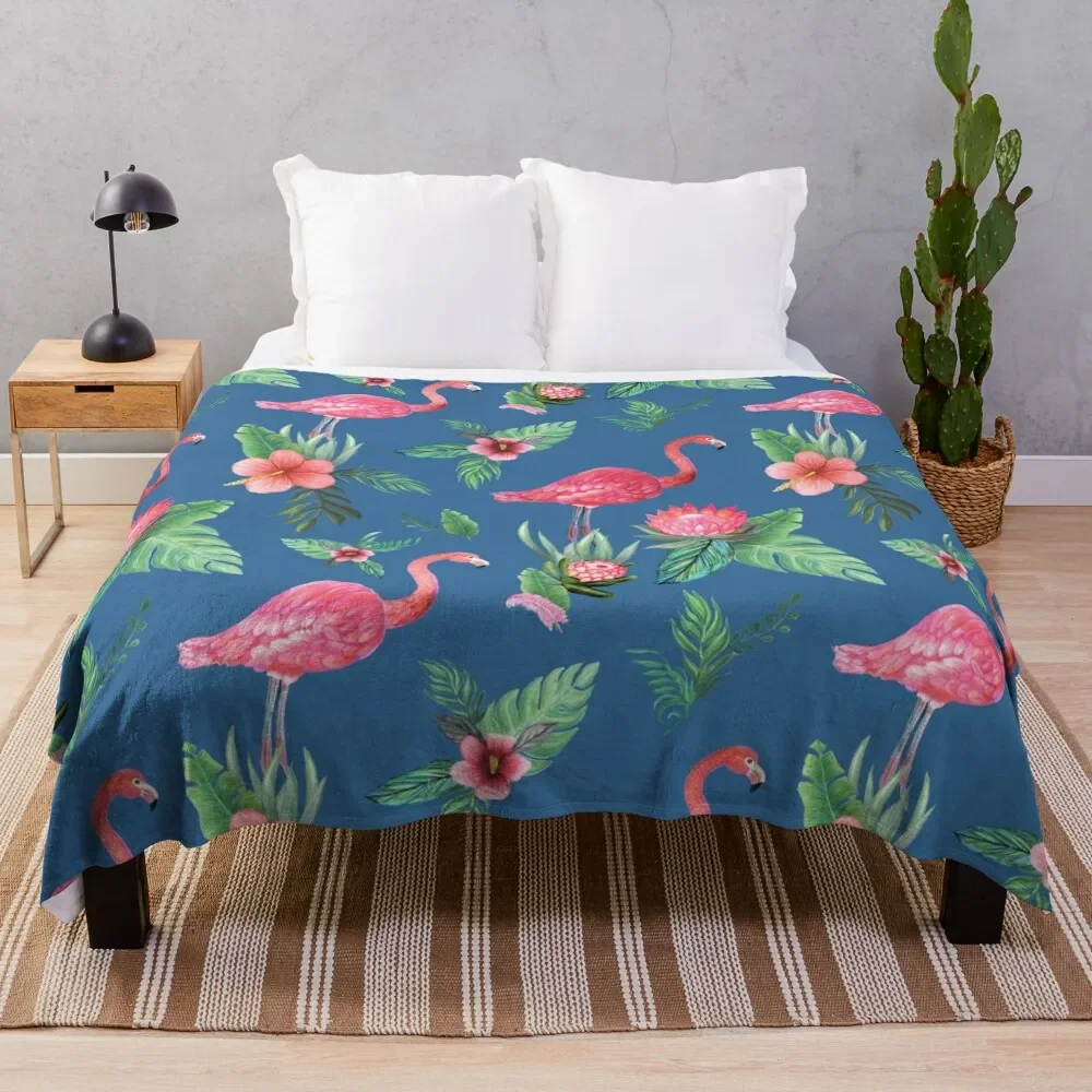 

Flamingo Watercolor painting with Protea, Hibiscus and Palms by MagentaRose Throw Blanket Nap blankets and throws Furry Blankets