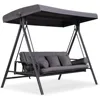 Outdoor Patio Porch Swing Adjustable Backrest, 3-seat Swing Chair with Weather Resistant Steel Frame for Backyard 2