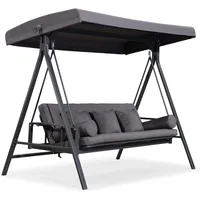 Outdoor Patio Porch Swing Adjustable Backrest, 3-seat Swing Chair with Weather Resistant Steel Frame for Backyard 2
