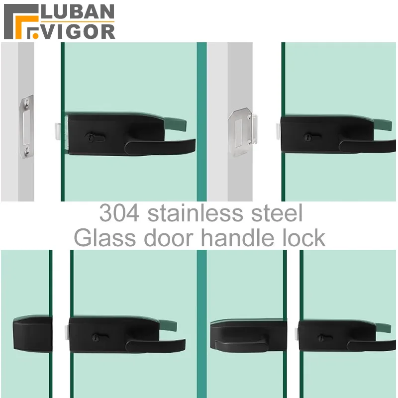 304 Stainless Steel Frameless Glass Door Handle Lock Office Partition Door Lock Punch Installation for 12mm Glass