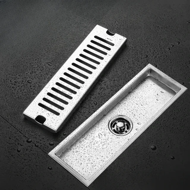 ท่อระบายน้ําชั้นห้องน้ํา 304 สแตนเลสสตีลลายอ่างล้างหน้าอาบน้ํายาว Linear ระบายน้ําด้านข้างท่อระบายน้ํา 20-60 ซม. 1