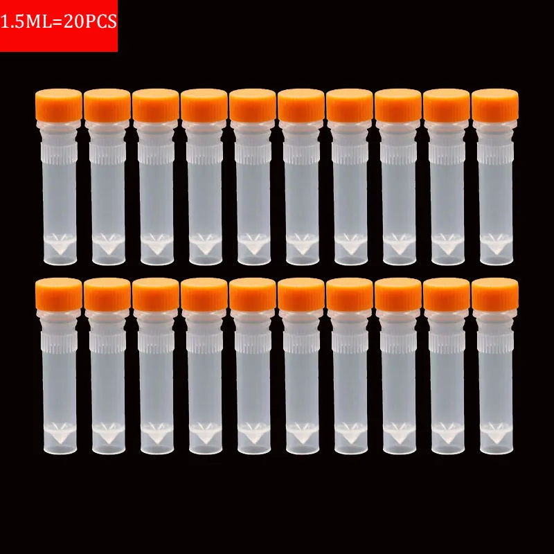 Laboratory tube with silicone gasket plastic transparent tube sample storage container centrifuge without scale 1.5ML 20PCS Plastic Test Tubes Centrifuge Tube