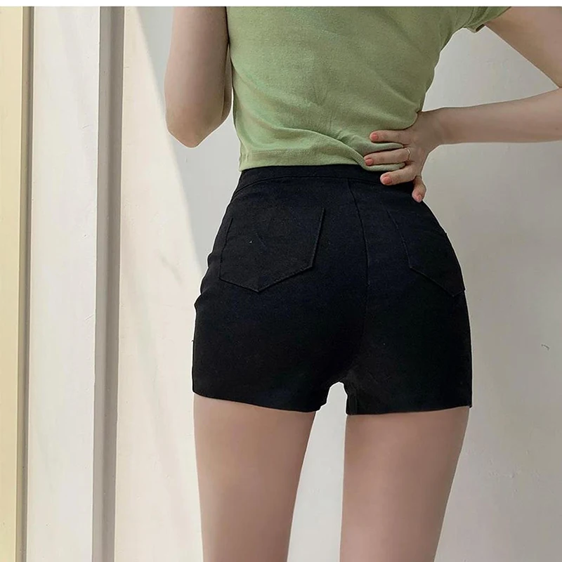 GIDYQ 여성용 데님 반바지, 한국 캐주얼 스트리트웨어, 스트레치 슬림 반바지, Y2K 백 여성 하이웨이스트 청바지, 여름 신상