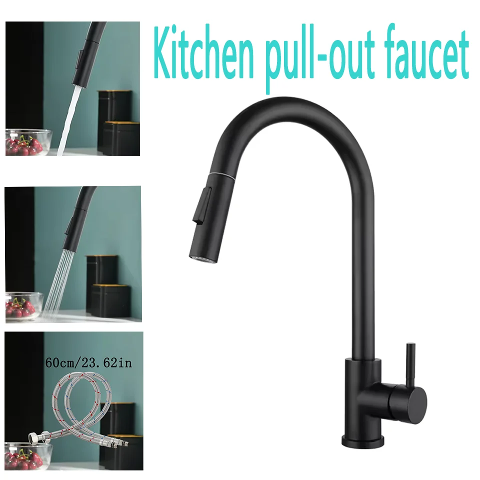 Kitchen faucets stainless steel pull-out type 360 &deg; rotation dual function cleaning console bar counter