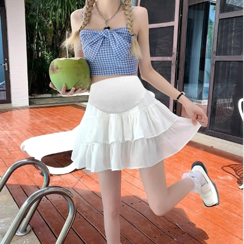 Wide Leg Loose Maternity Cake Skirts Summer Casual Outfit Elastic Waist Belly Clothes for Pregnant Women Pregnancy Belly Skirt