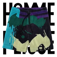 Miyake Original Printing Beach Pants Men 2024 Summer New Casual Sports Seaside Large Elastic Men's Pleated Shorts Men Clothing 1