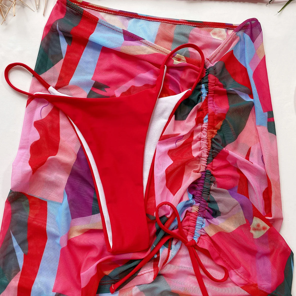 3 Piece Sets Womens Fashion Swimsuit Women Bikinis Set Beach Style Womens Swimsuits High Waist Floral Brazilian Bikini