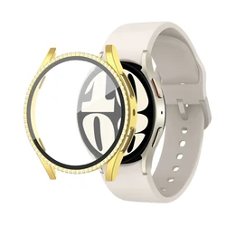 Luxurious Bling Diamond Glass & Case Combo - Premium PC Bumper + Screen Protector for Galaxy Watches (44mm/40mm) (Gold)