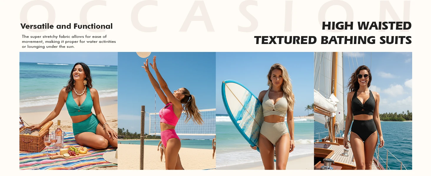 High Waisted Textured Bathing Suits