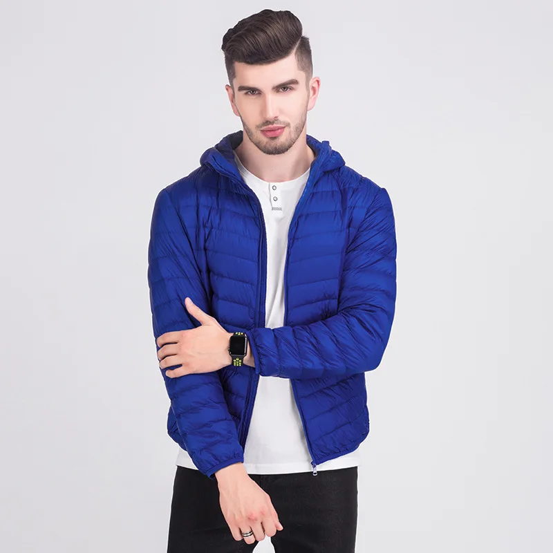Mens Fashion Winter Jackets Ultra Light Windproof Hooded White Duck Down Coats Casual Autumn Portable Puffer Jackets Warm Parkas