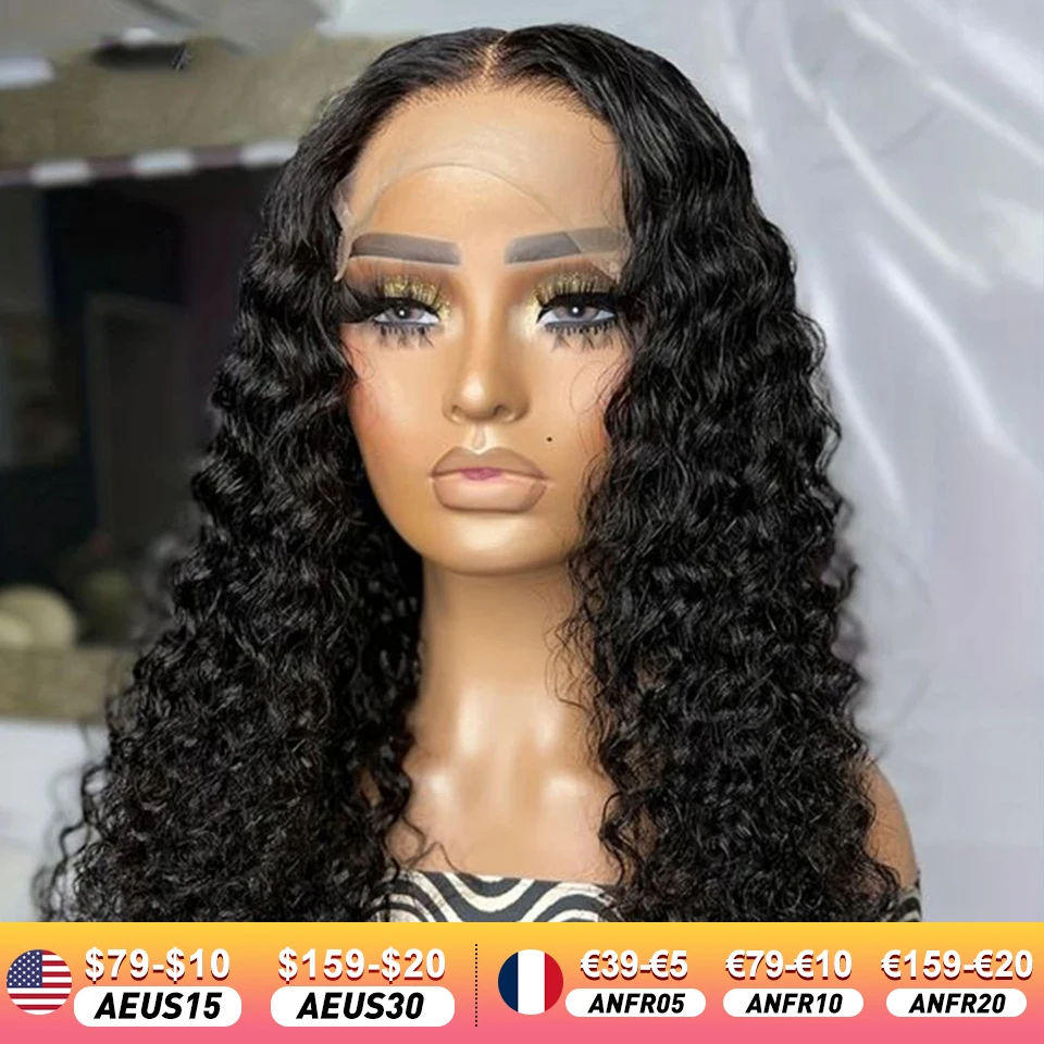 

Joedir Deep Wave Black Natural Water Wave Wig Glueless Lace Wigs Transparent Lace Front Human Hair Wigs For Women Brazilian Remy