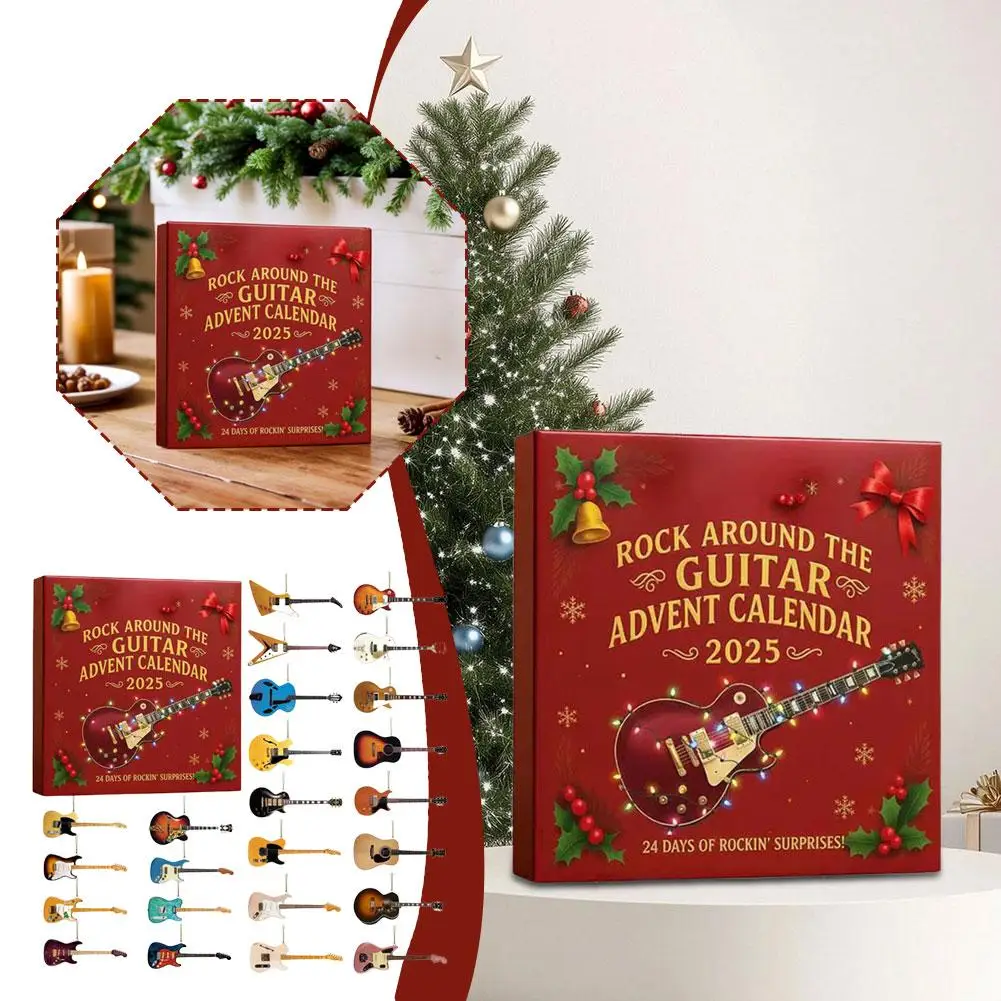 2025 Rock Guitar Series Advent Calendar-Christmas Tree Acrylic Pendant Decor Festive Countdown Ornament Music Theme Xmas