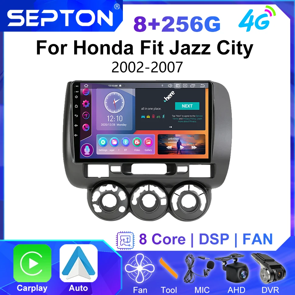 

SEPTON 9'' Android 12 Car Radio For Honda Fit Jazz City 2002-2007 Multimedia Video Player Carplay Auto Stereo GPS 2 Din Headunit