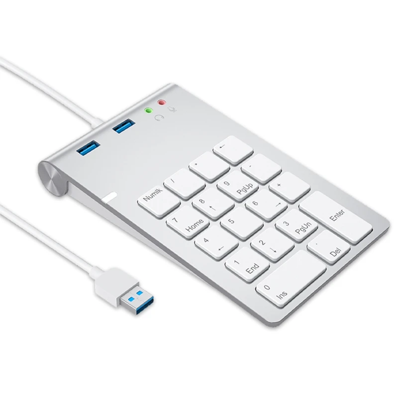 

USB цифровая клавиатура 18 клавиш с USB 3.0-портовыми концентраторами и аудиоадаптером для мини-цифровой клавиатуры, ультратонкая цифровальная панель для ПК
