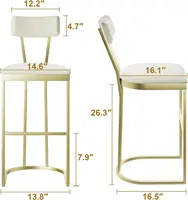 2Pcs Counter Height Bar Stools Set with Back Metal Frame & Upholstered Seat Tall Barstools for Kitchen Island, Home Dining Room 6