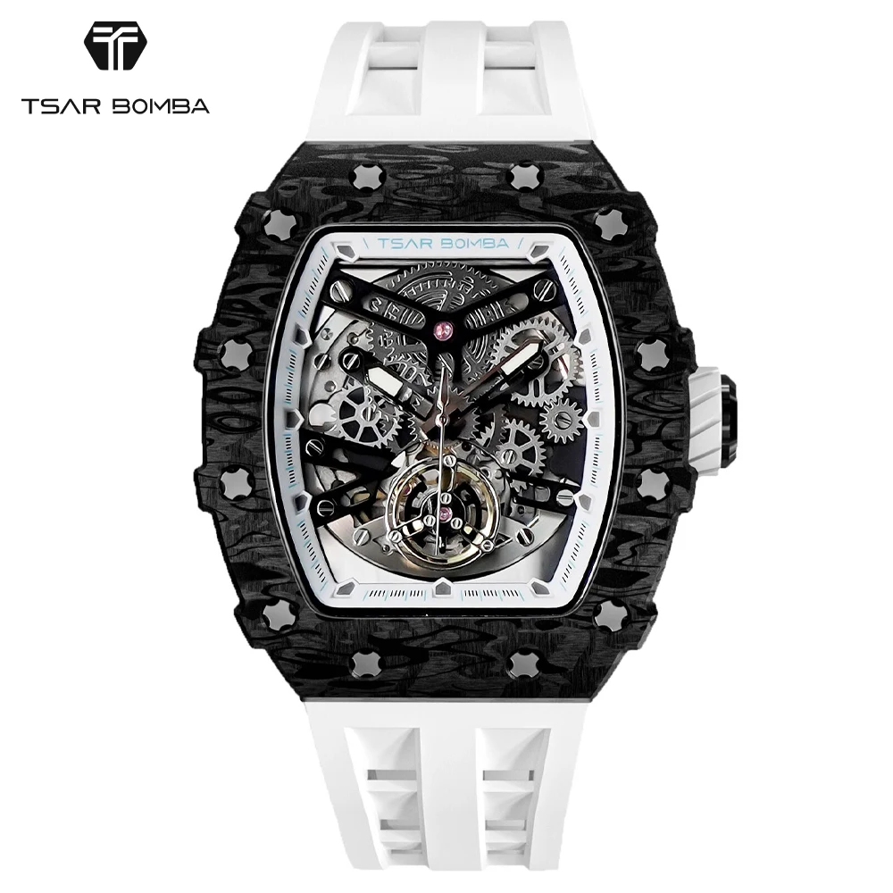 Carbon Fiber Bezel TSAR BOMBA 2022 Luxury Mens Automatic Watch Waterproof Clock Fashion Skeleton Mechanical Wrist Watch for Men