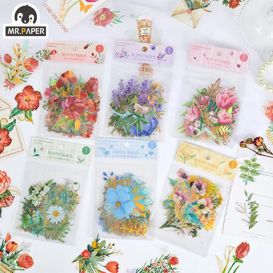Mr.paper 6 Styles Aesthetic Flower Stickers Pack Literary Botanical Hand Account Material Decorative Stationery Sticker