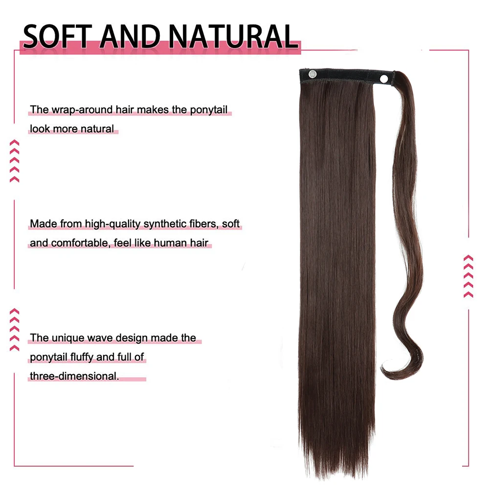 Synthetic Hair 22''32In Long Straight Ponytail Fake Hair Tail Wrap Around Ponytail Clip in Hair Extensions Natural Hairpiece