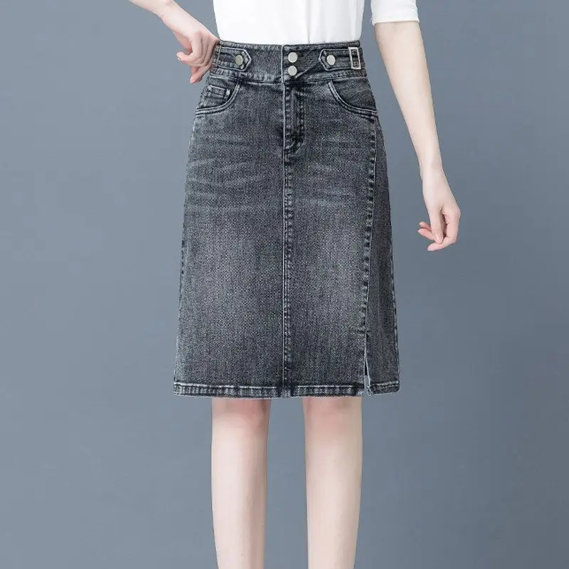 Korean Fashion Women High Waist Denim Half Skirts Spring Summer New Midi Straight Slim Streetwear Female Casual Cowboy Skirt 5XL